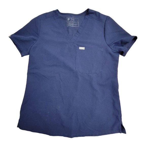 FIGS Shirt Women Small Blue Technical Collection Short Sleeve V-Neck Top Stretch - Picture 1 of 3